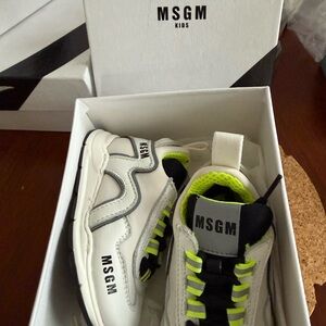 MSGM Kids White Sneakers with Neon Highlights EU 19